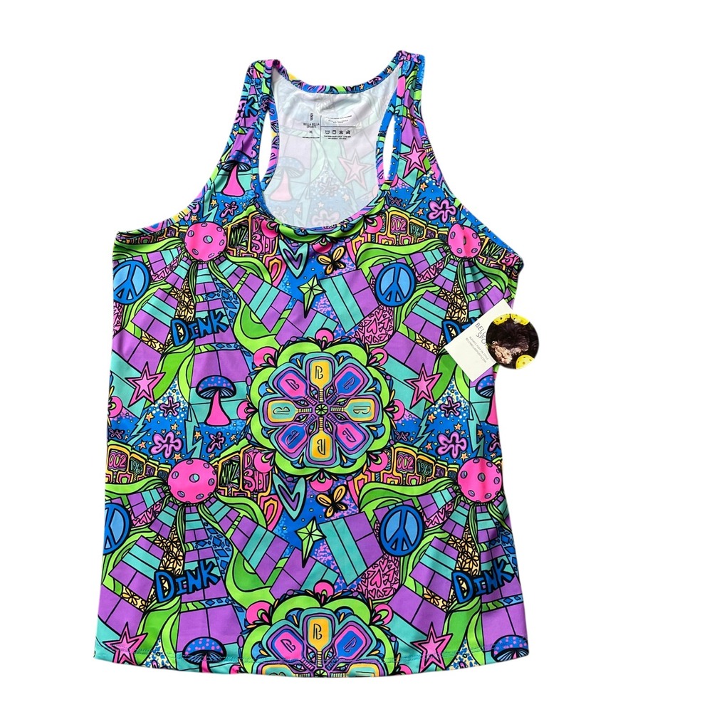 Bella Bella XL NEW w/Tag Pickleball Groovy Racerback‎ Tank Top Psychedelic Print